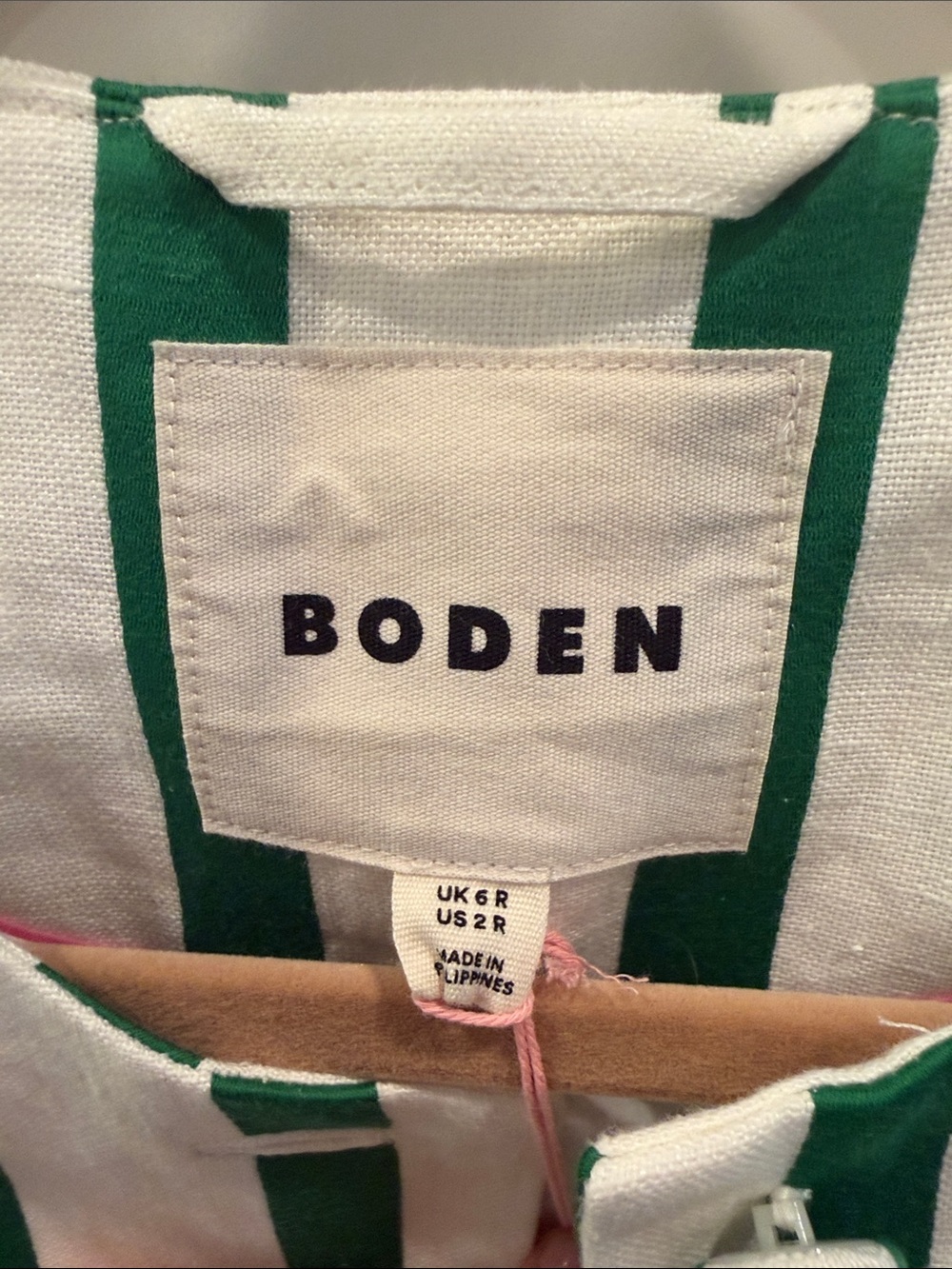 Boden Green and White Striped Collarless Blazer - Picture 3 of 4